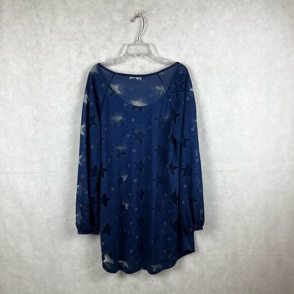 -Venus Long Sleeve Blue Star Mesh Top - Picture 3 of 10